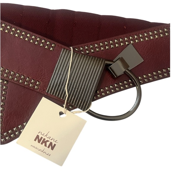 NKN Nekane Asymmetric Burgundy Studded Faux Leather Belt NWT One Size Reg. $65 main image 7